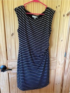 Loft black/white and gray striped dress size medium
